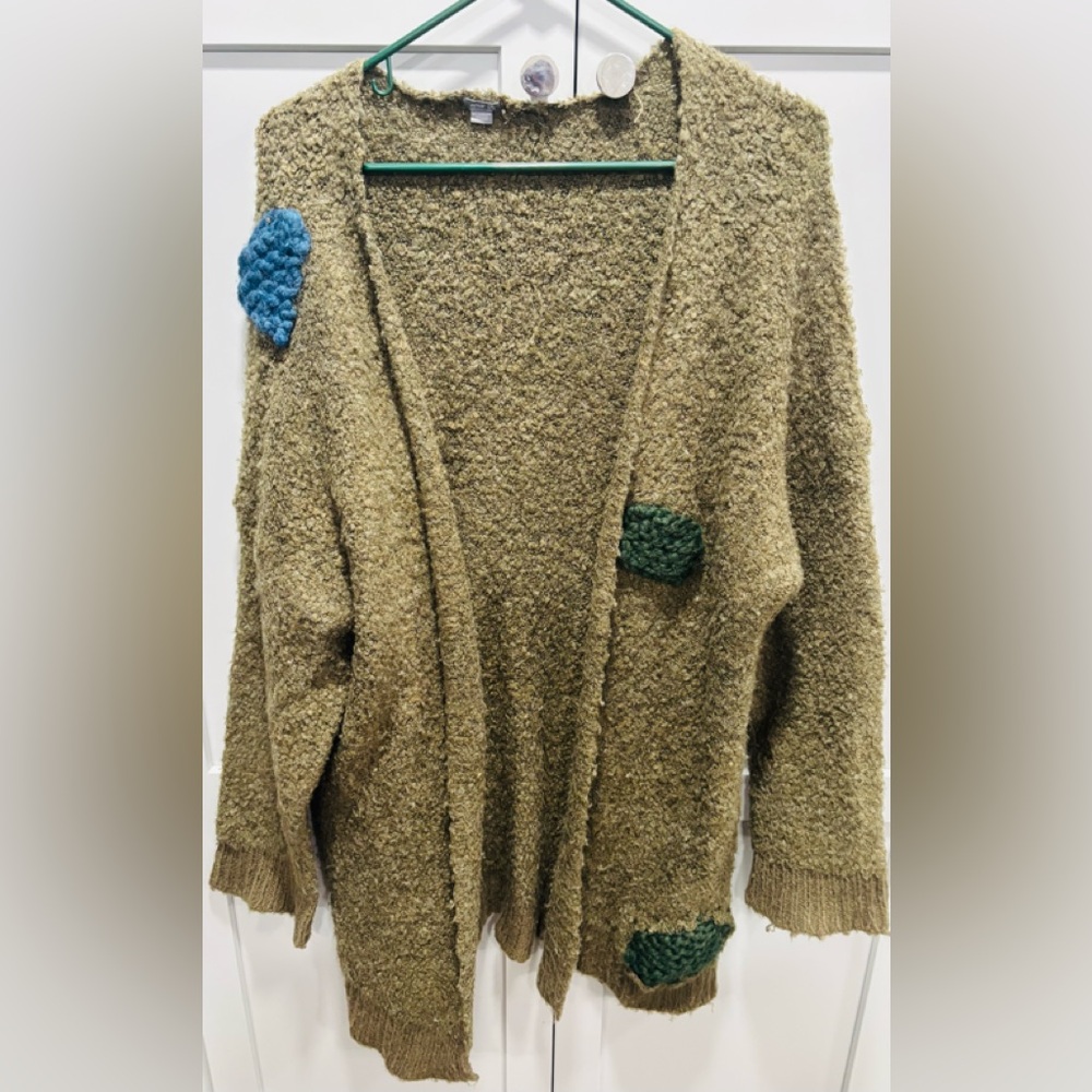 Aerie Olive Cardigan with Blue and Green Details